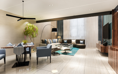 Ruang santai di dalam penthouse.